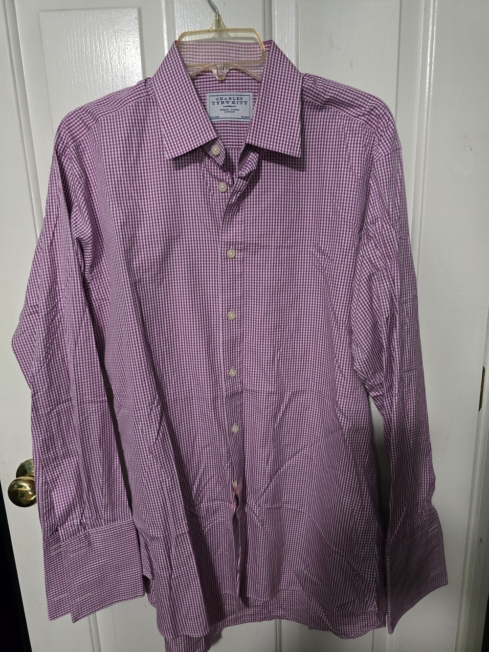 Charles Tyrwhitt Pink and White Micro-Check Dress Shirt